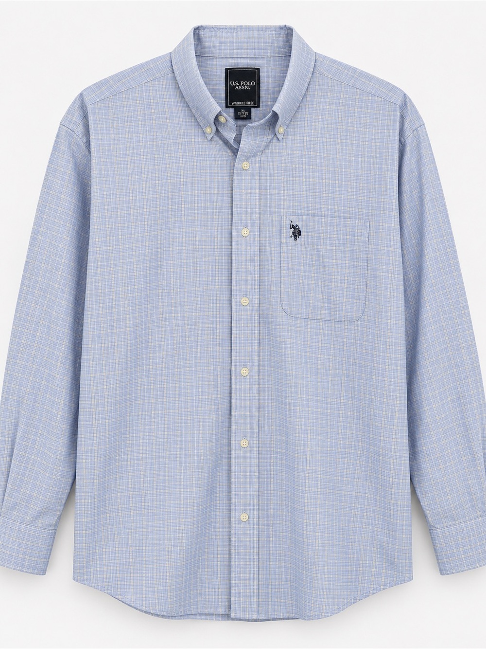 U.S. Polo Assn. Blue Plaid Button Down Shirt Men’s XL 17-17.5 Wrinkle Free Prepp